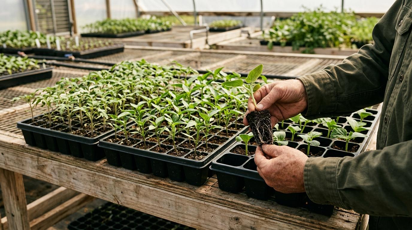 Seedling trays with different cell sizes for tomato, pepper, and cucumber propagation